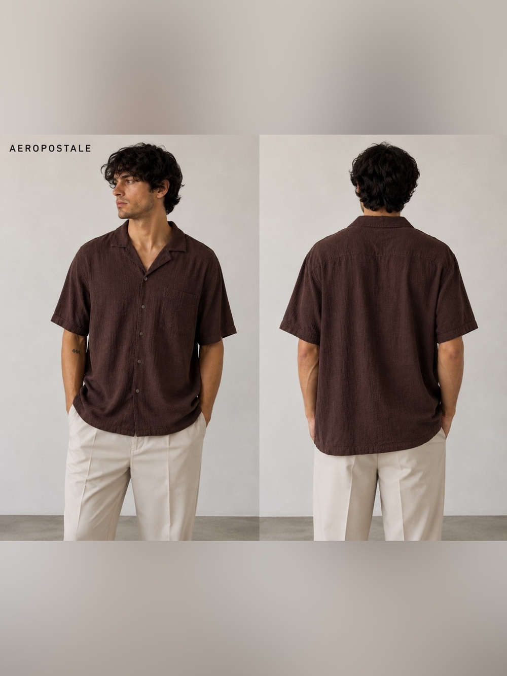 Aeropostale NWT  Men’s Large Brown Textured Button Up Shirt 100% Cotton Shirt